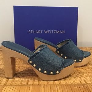 Stuart Weitzman Denim Pearl Clog New in Box 6.5B/37